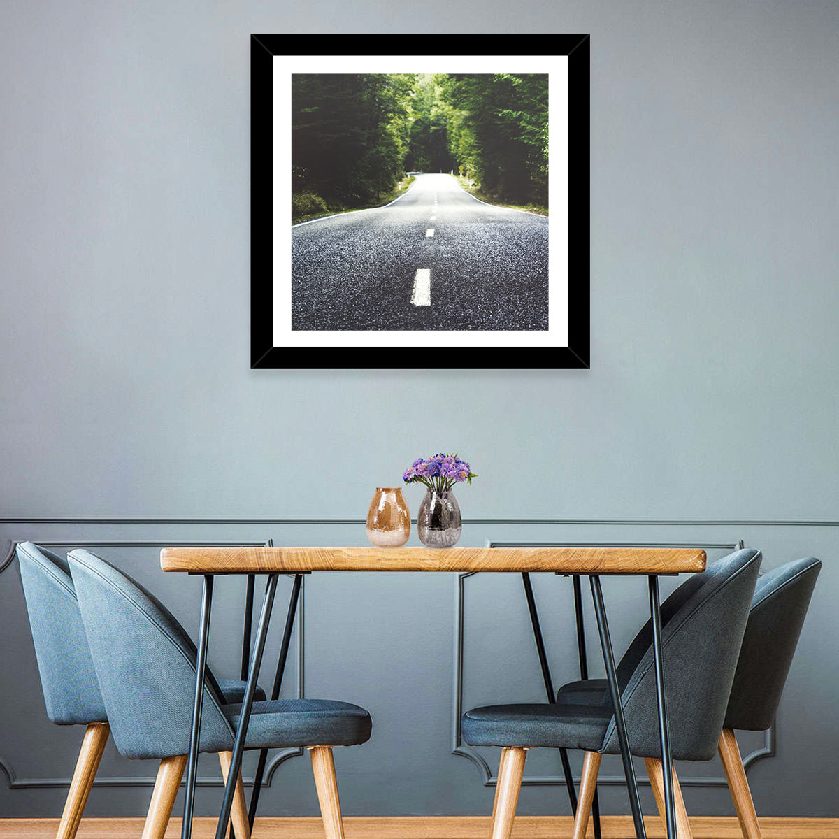 Summer Forest Road with Yellow Sign Wall Art