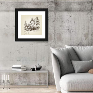 Winter Cabin Illustration Wall Art