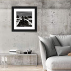 Moody Black and White Rocky Coast Waves Wall Art