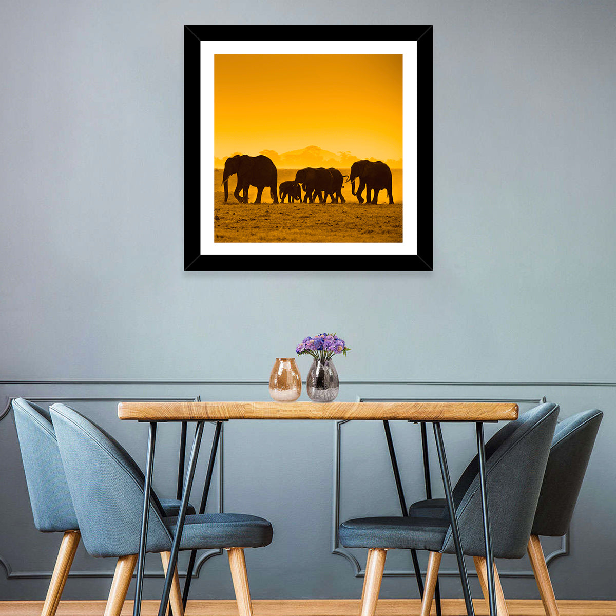 Elephant Family Silhouette Wall Art