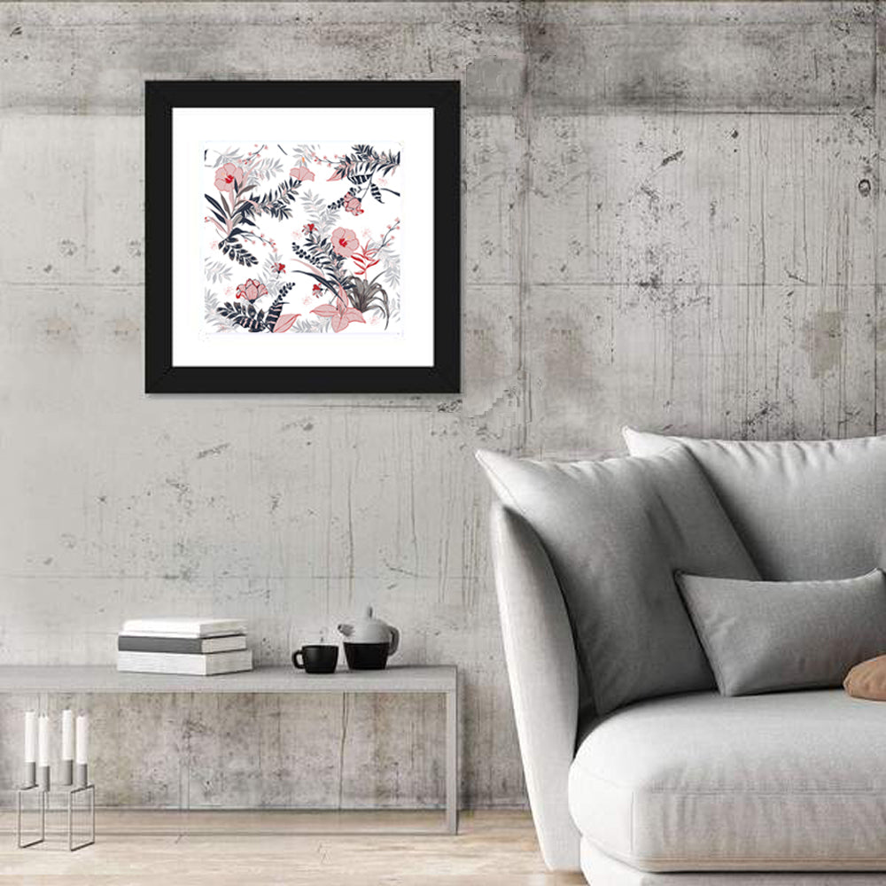 Tropical Hibiscus Pattern Wall Art in a room, square