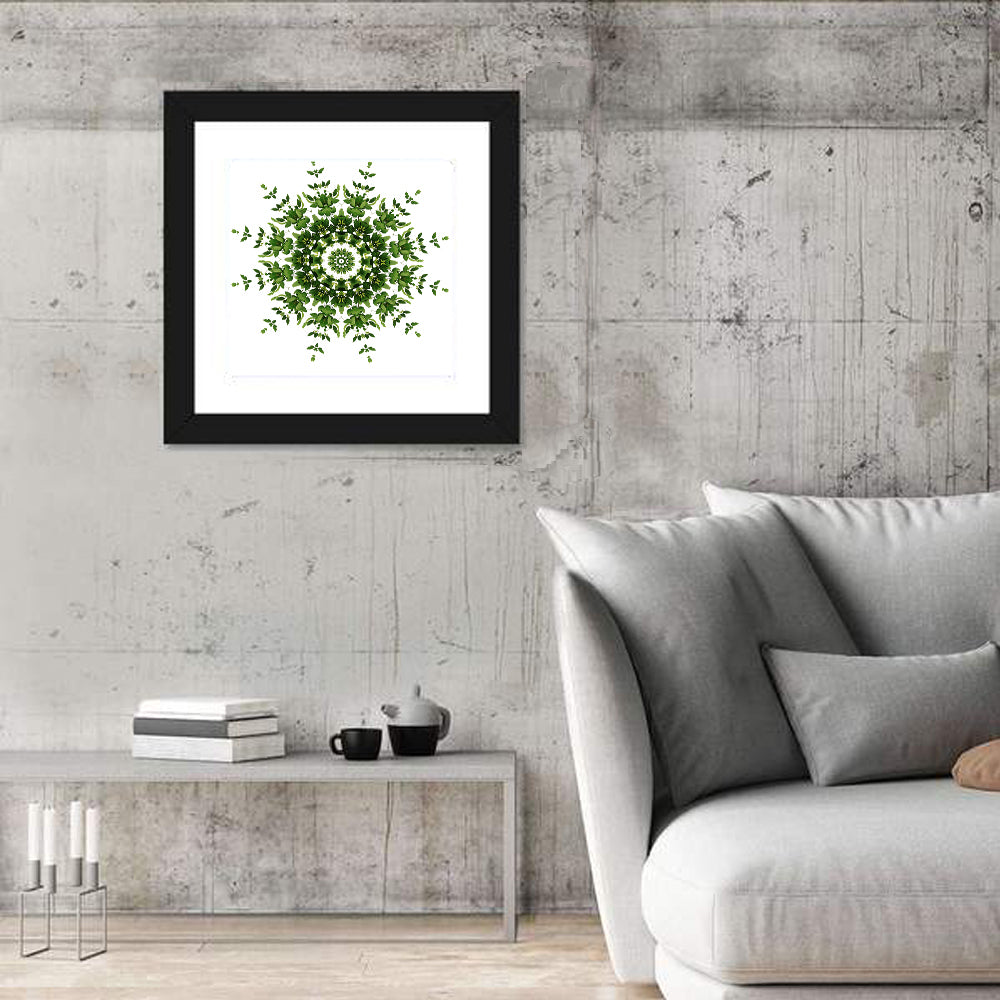 Botanical Green Leaf Mandala Wall Art in a room, square