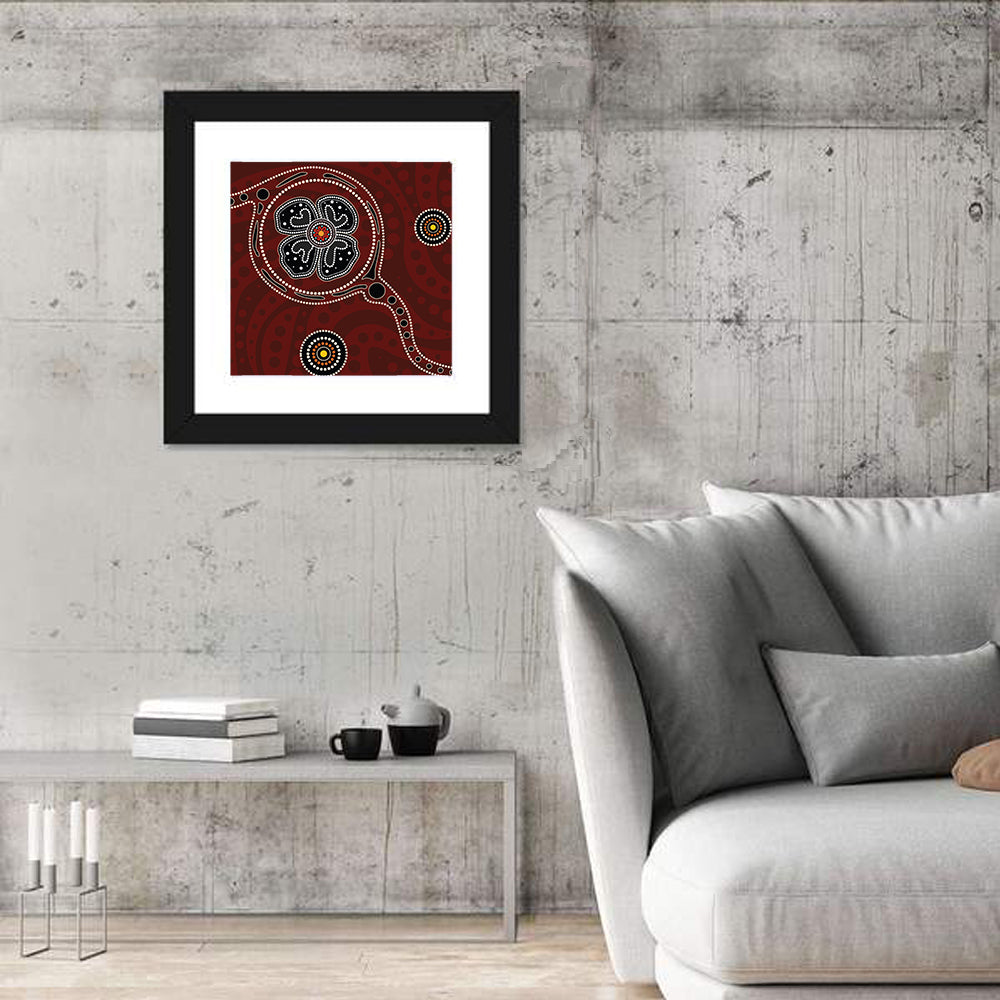 Aboriginal Poppy Dot Motif Wall Art in a room, square