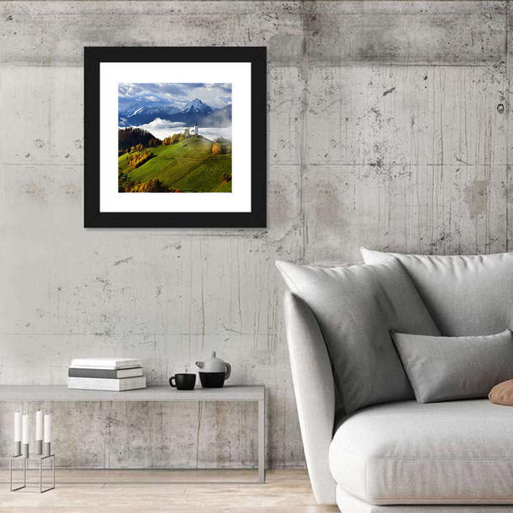 Jamnik Church on Misty Hill Wall Art