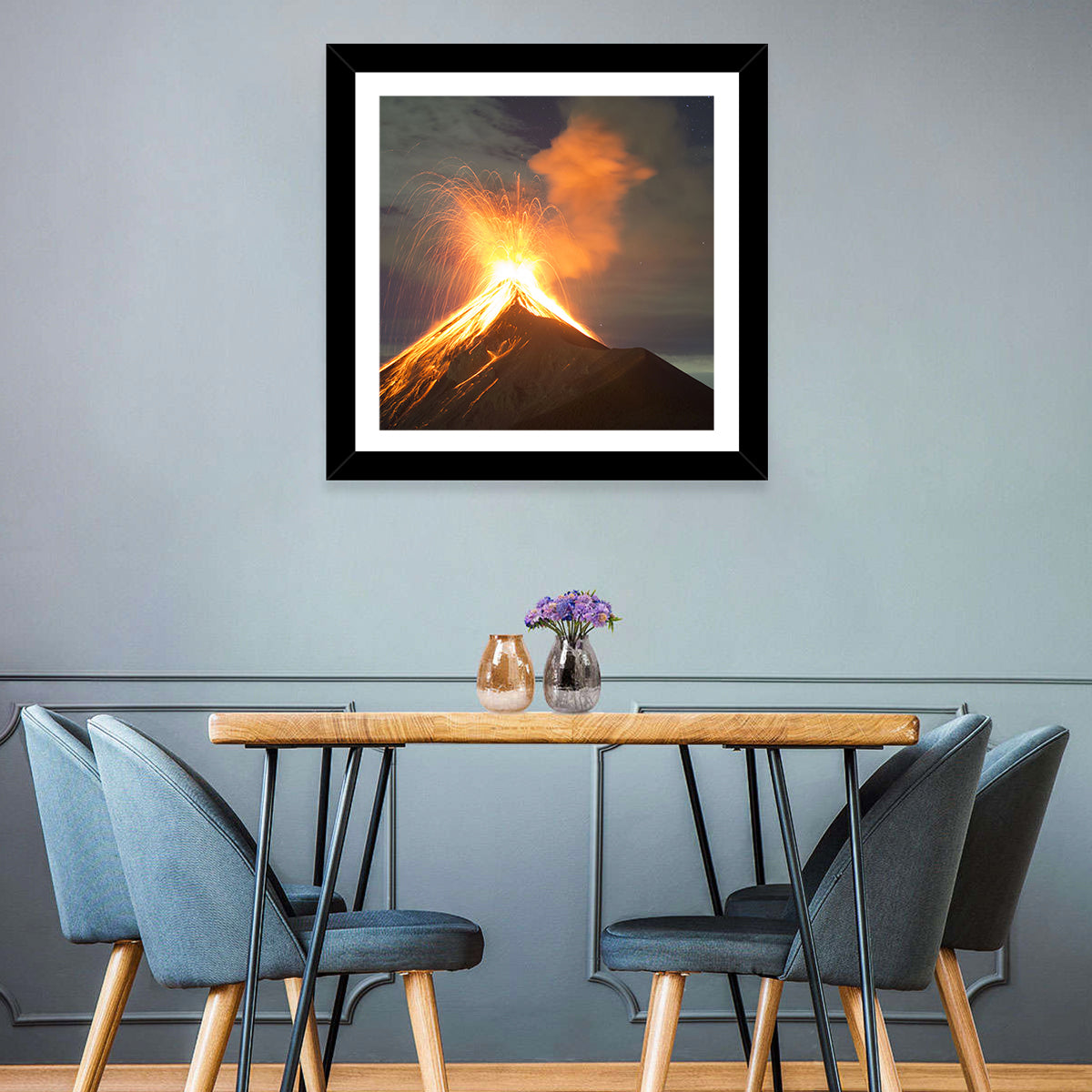 Starry Night Volcano Eruption Wall Art