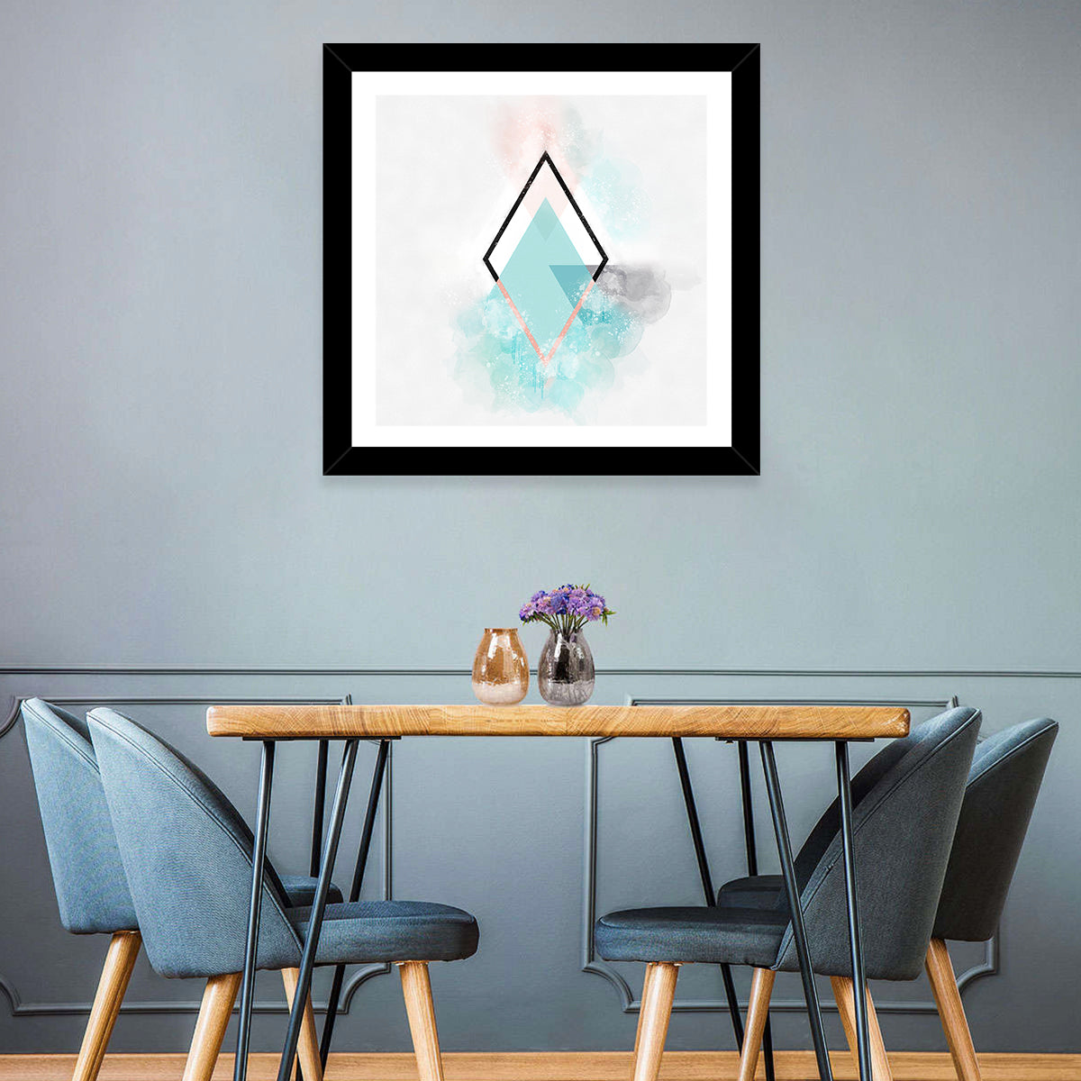 Scandinavian Diamond Geometry Wall Art in a room, square