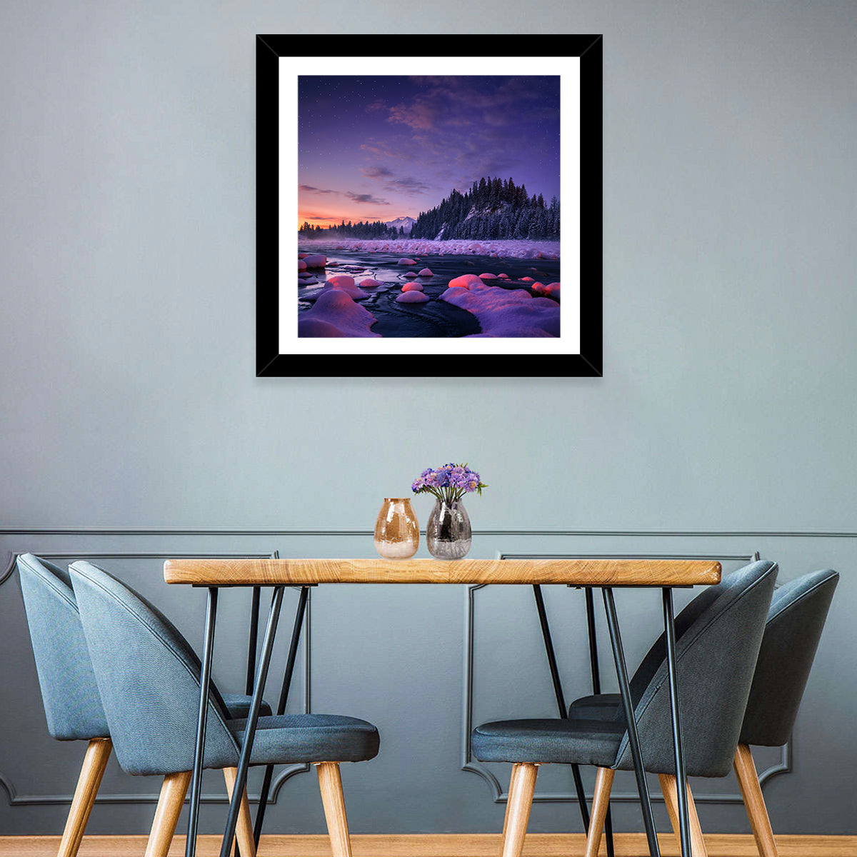 Twilight River and Snowy Pines Wall Art
