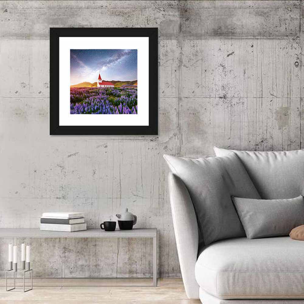 Vik I Myrdal Church Under Milky Way Wall Art