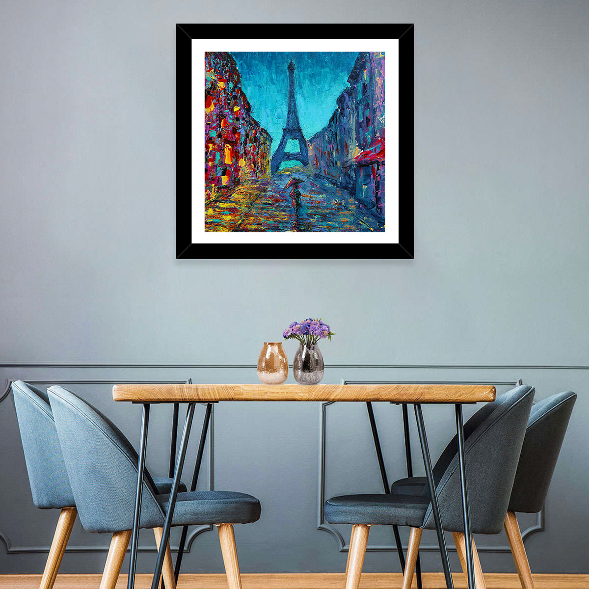 Rainy Paris Street with Eiffel Tower Wall Art