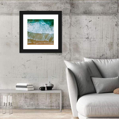 Aerial Teal Beach with Surfers Wall Art