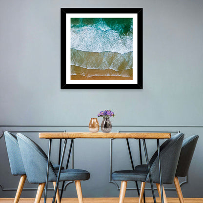 Aerial Teal Beach with Surfers Wall Art