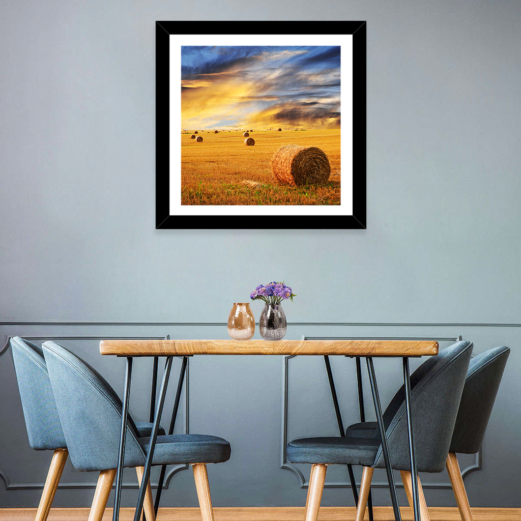 Sunset Over Hay Bales Wall Art