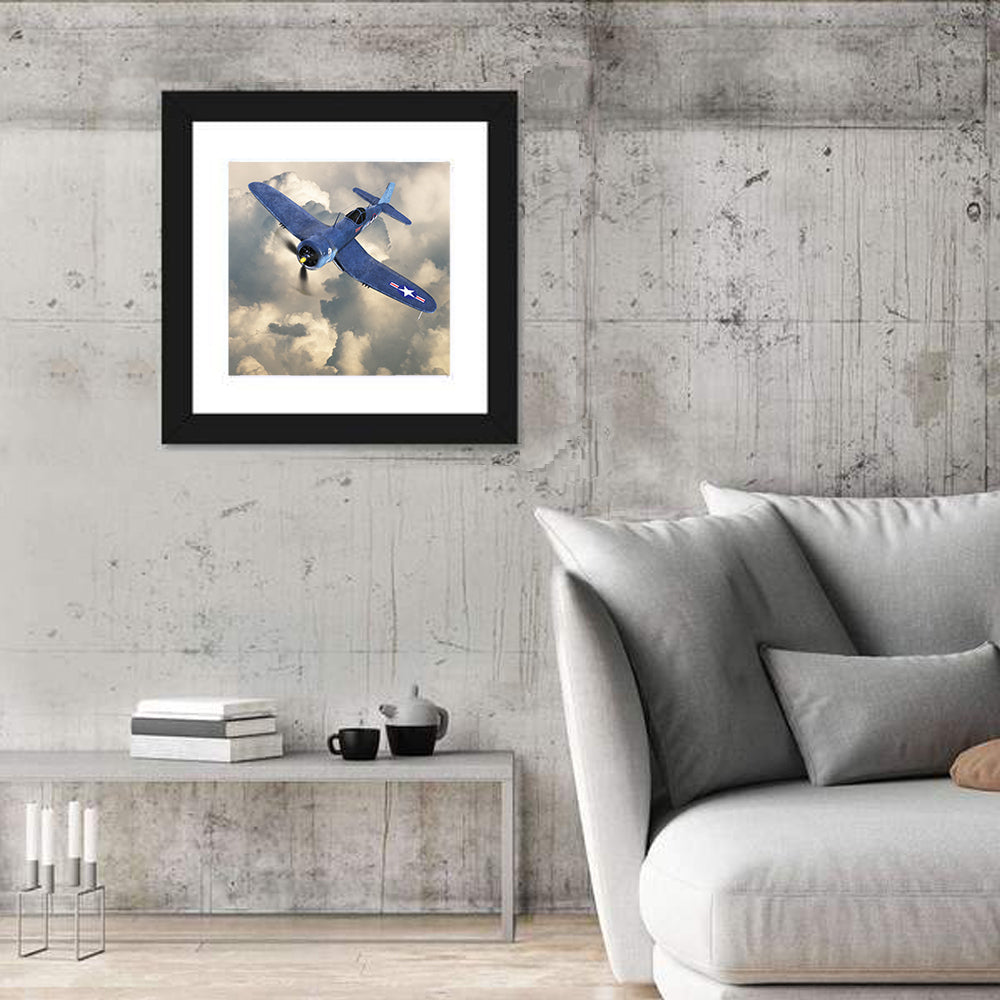 Wwii Fighter Plane Over Clouds Wall Art
