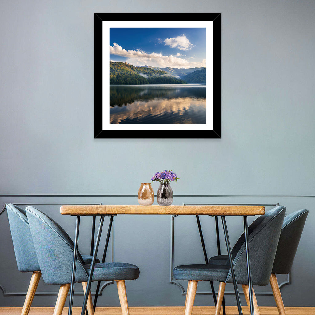 Golden Mist Mountain Lake Wall Art
