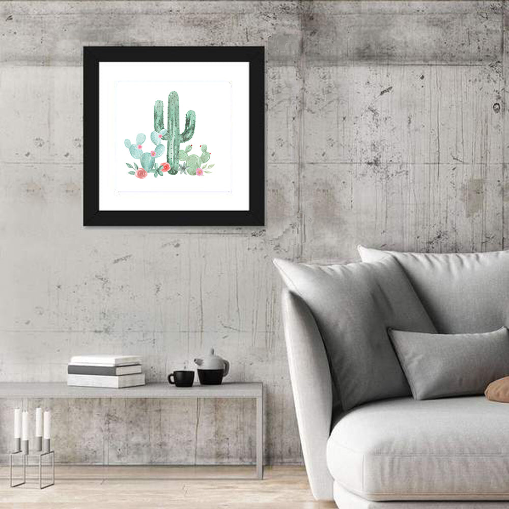 Watercolor Cactus Bouquet Wall Art in a room, square