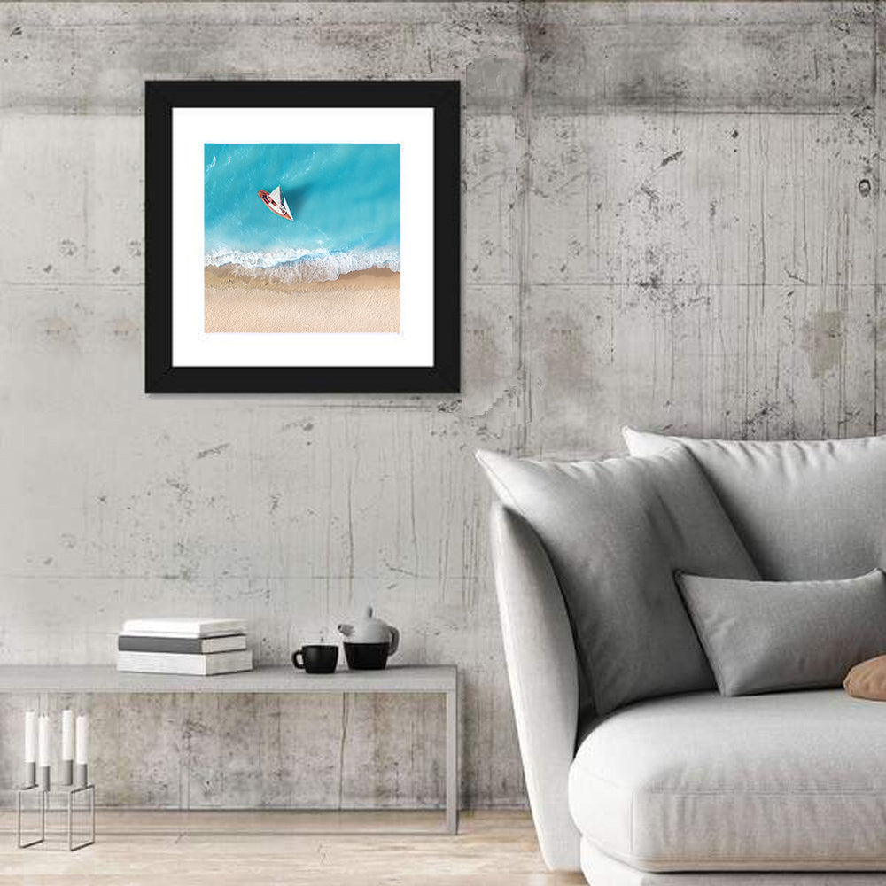Centered Sailboat Over Turquoise Sea Wall Art
