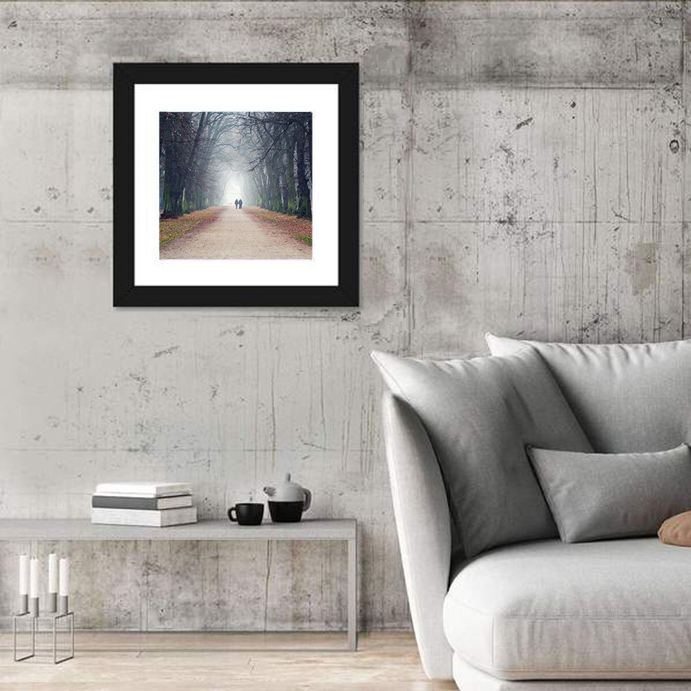 Foggy Tree Lined Walkway in Autumn Wall Art