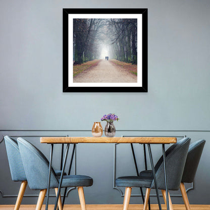 Foggy Tree Lined Walkway in Autumn Wall Art