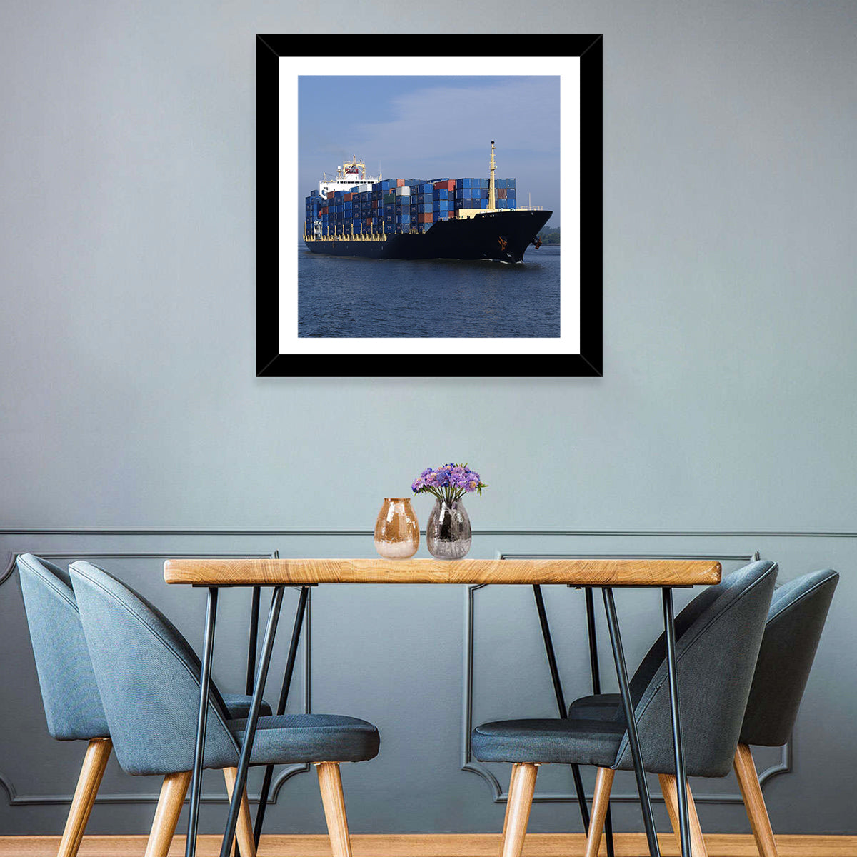 Container Ship in Motion Wall Art in a room, square