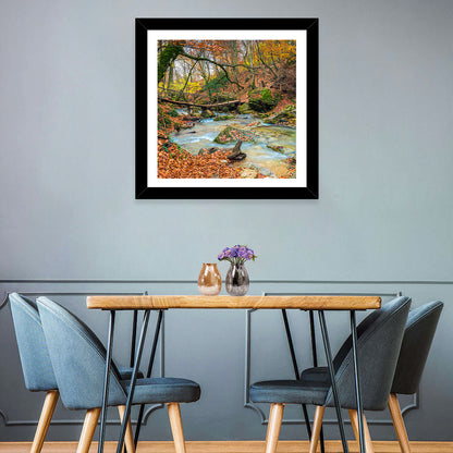 Mossy Footbridge in Autumn Forest Wall Art