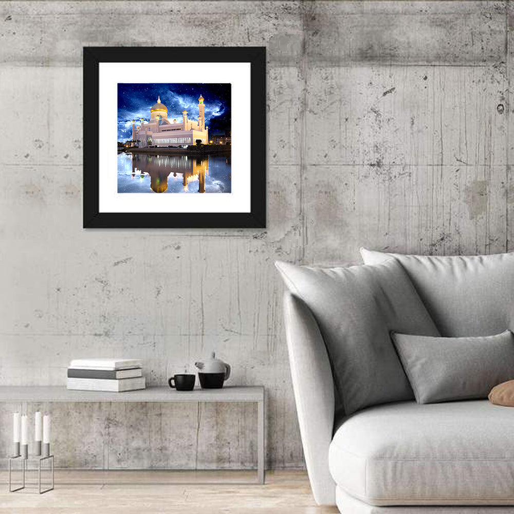 Omar Ali Saifuddien Mosque at Night Wall Art