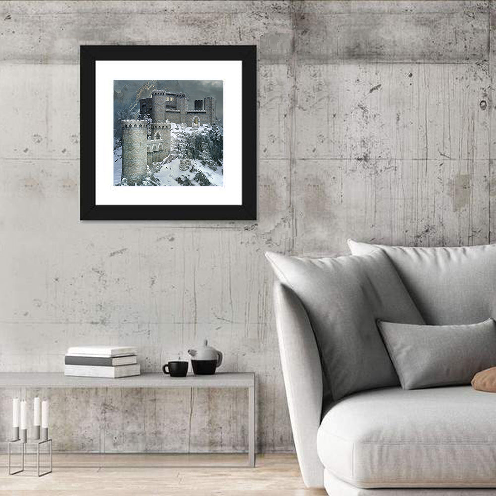 Snowy Medieval Castle Illustration Wall Art