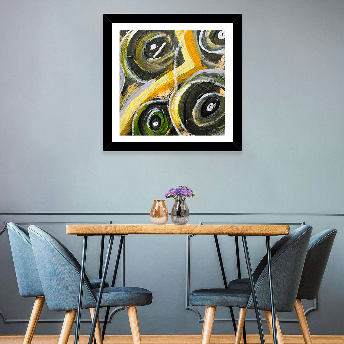Impasto Swirl Circles in Yellow and Black Wall Art