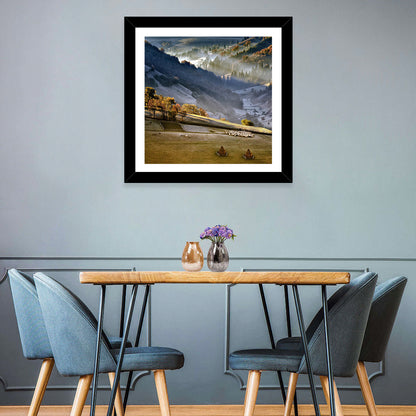Mountain Village in Morning Mist Wall Art
