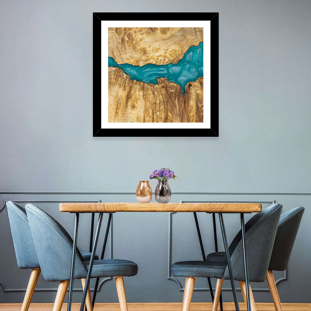 Burled Wood River with Teal Resin Wall Art