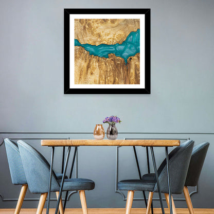 Burled Wood River with Teal Resin Wall Art