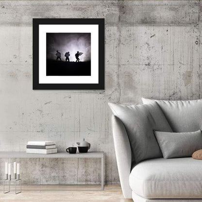 Three Soldiers Silhouette in Fog Wall Art