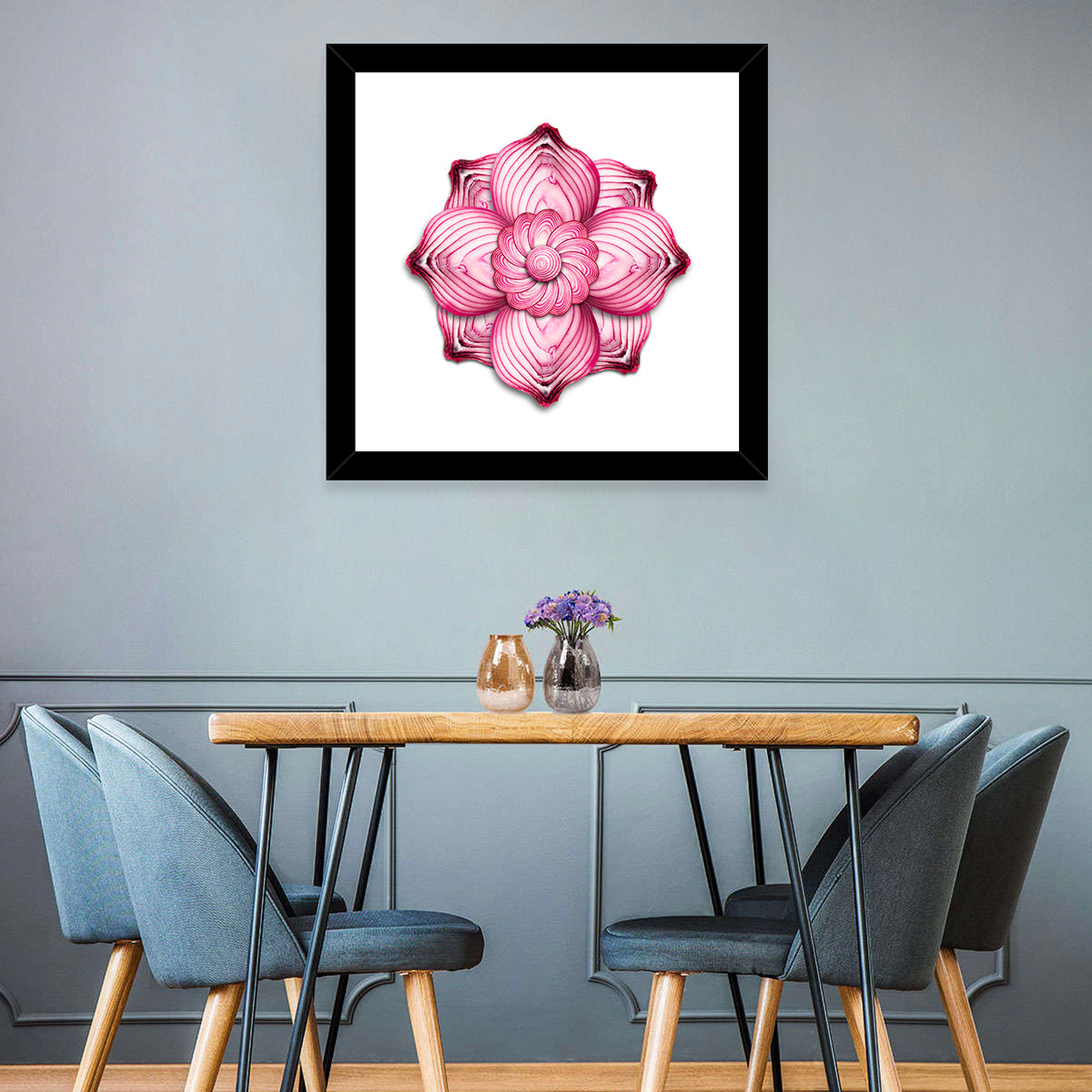 Red Onion Mandala Floral Pattern Wall Art in a room, square