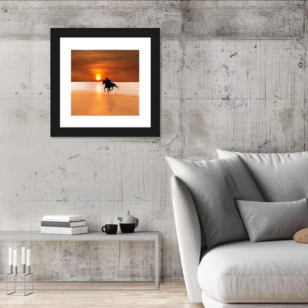 Horse and Rider at Sunset Wall Art