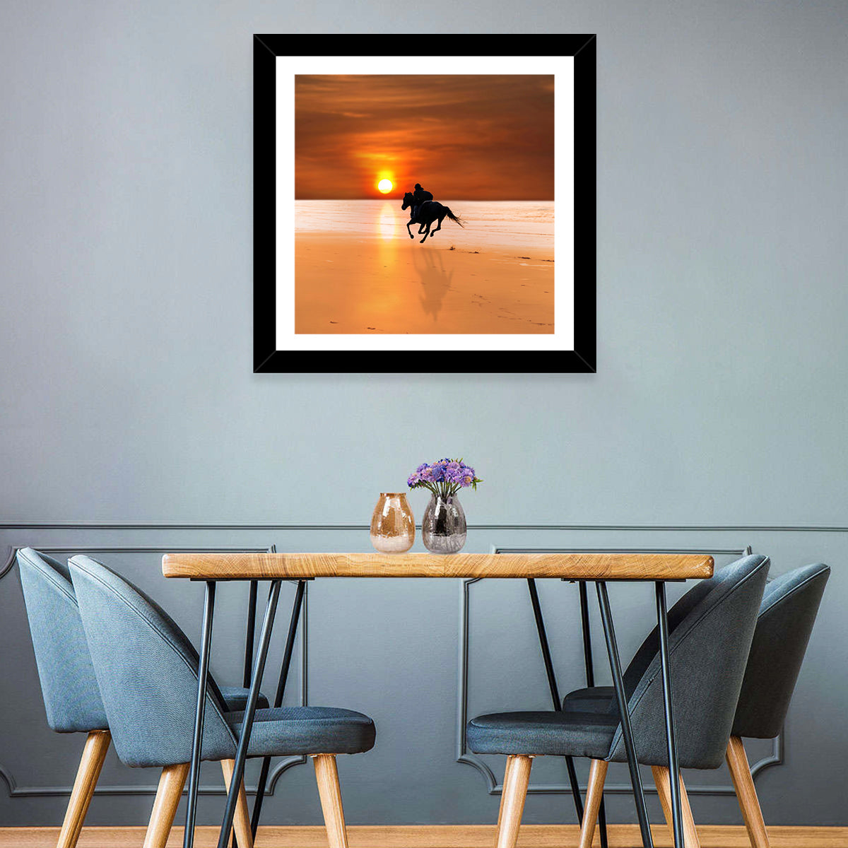 Horse and Rider at Sunset Wall Art