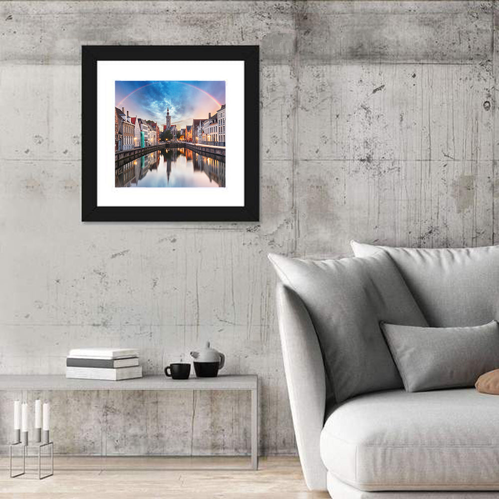 Bruges Twilight Rainbow Over Spiegelrei Canal Wall Art