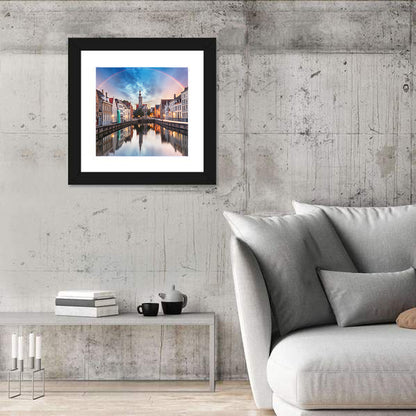 Bruges Twilight Rainbow Over Spiegelrei Canal Wall Art