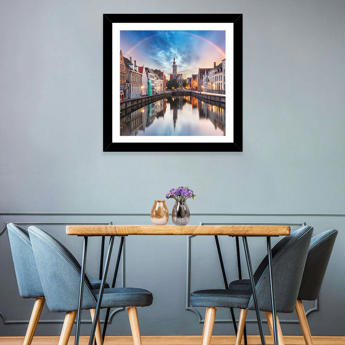 Bruges Twilight Rainbow Over Spiegelrei Canal Wall Art