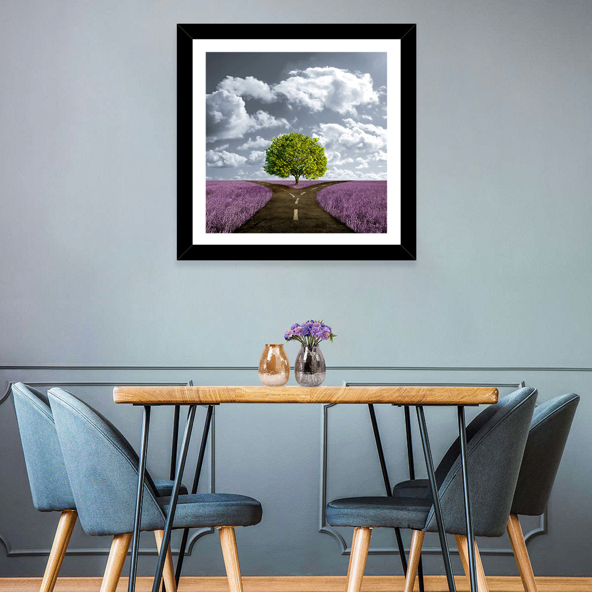 Lavender Field Crossroads with Lone Tree Wall Art