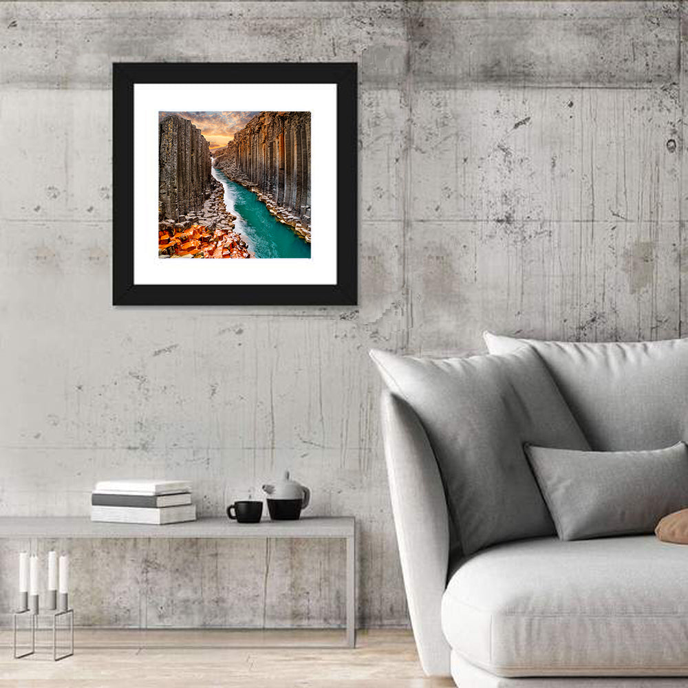 Stuðlagil Canyon Basalt Columns at Golden Hour Wall Art