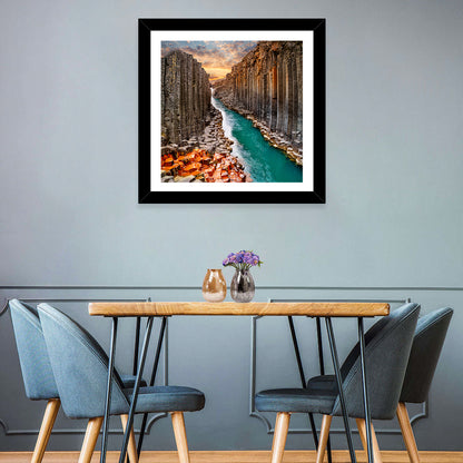Stuðlagil Canyon Basalt Columns at Golden Hour Wall Art