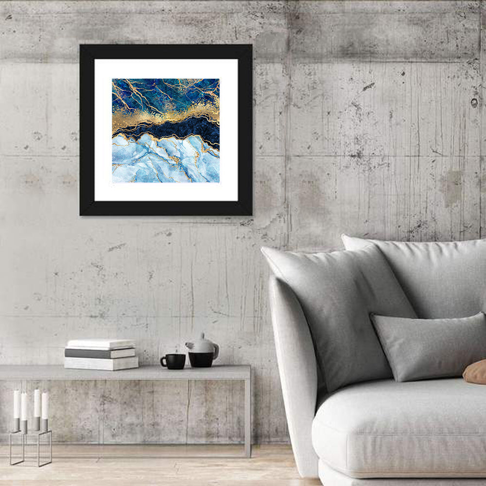 Navy Blue Marble with Gold Veins Wall Art
