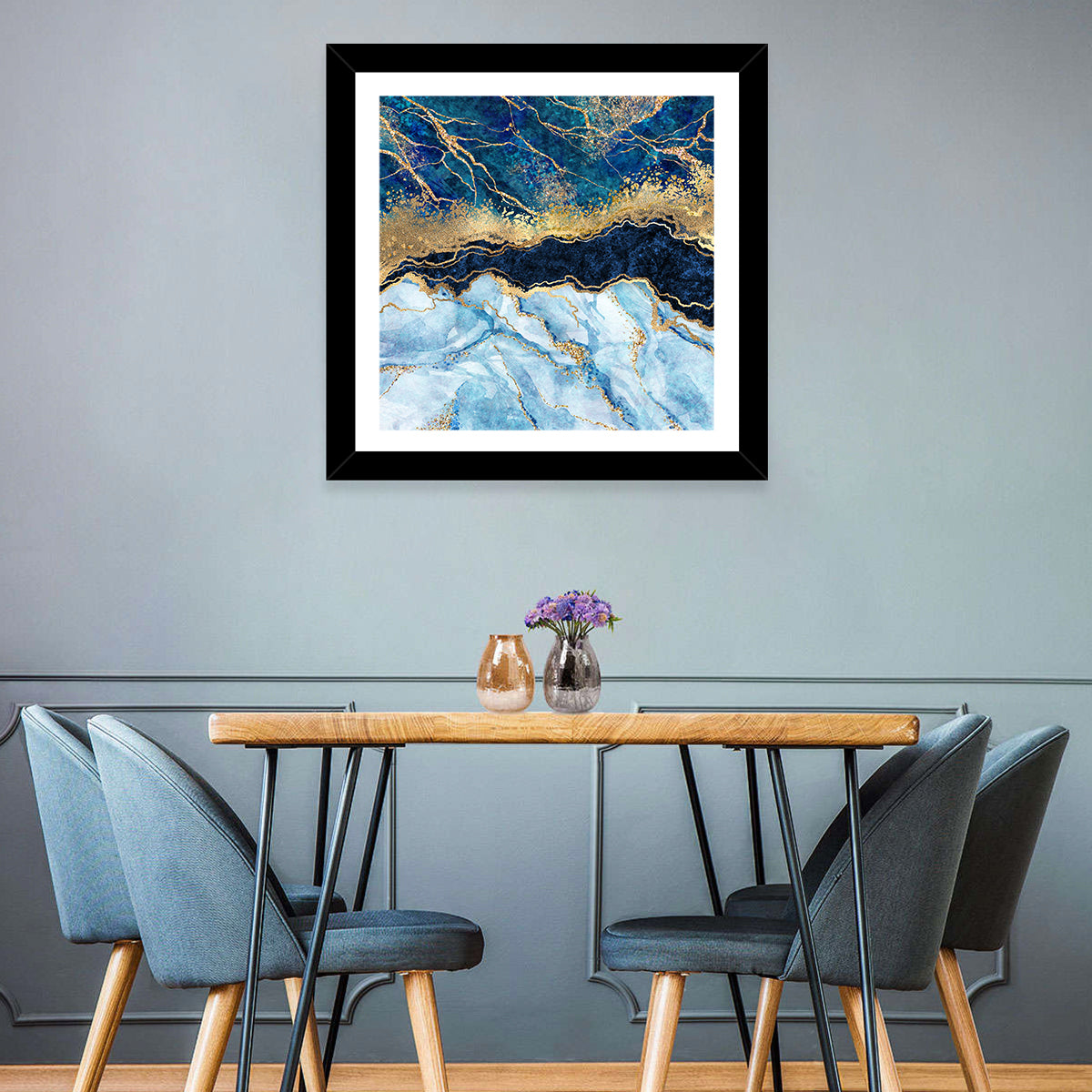 Navy Blue Marble with Gold Veins Wall Art