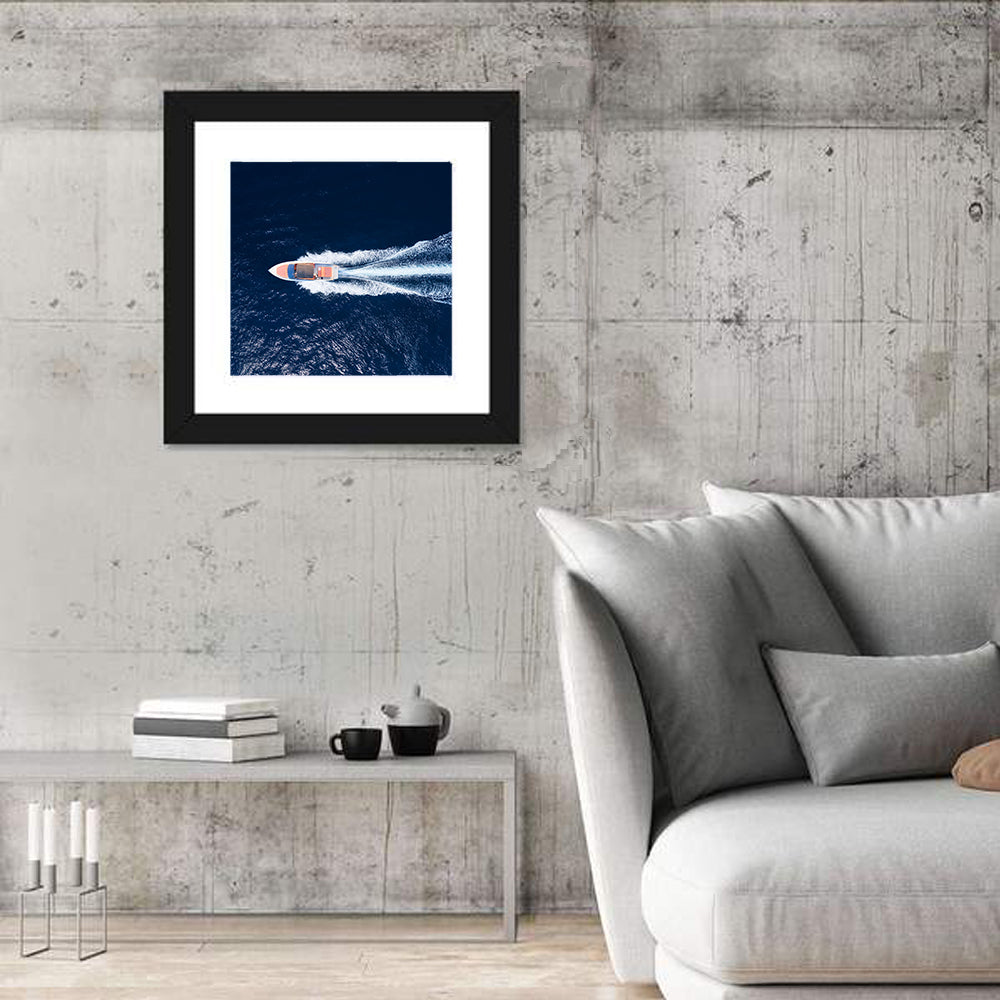 Sleek Speedboat Over Navy Sea Wall Art