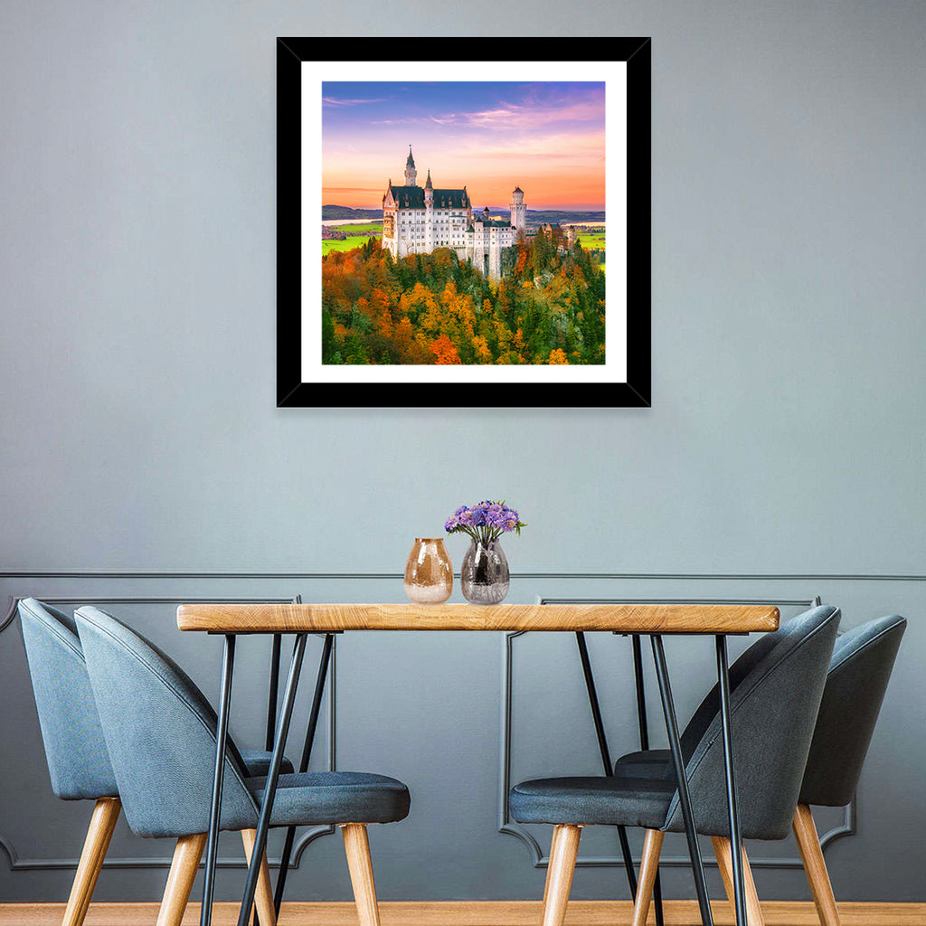Neuschwanstein Castle at Autumn Sunset Wall Art