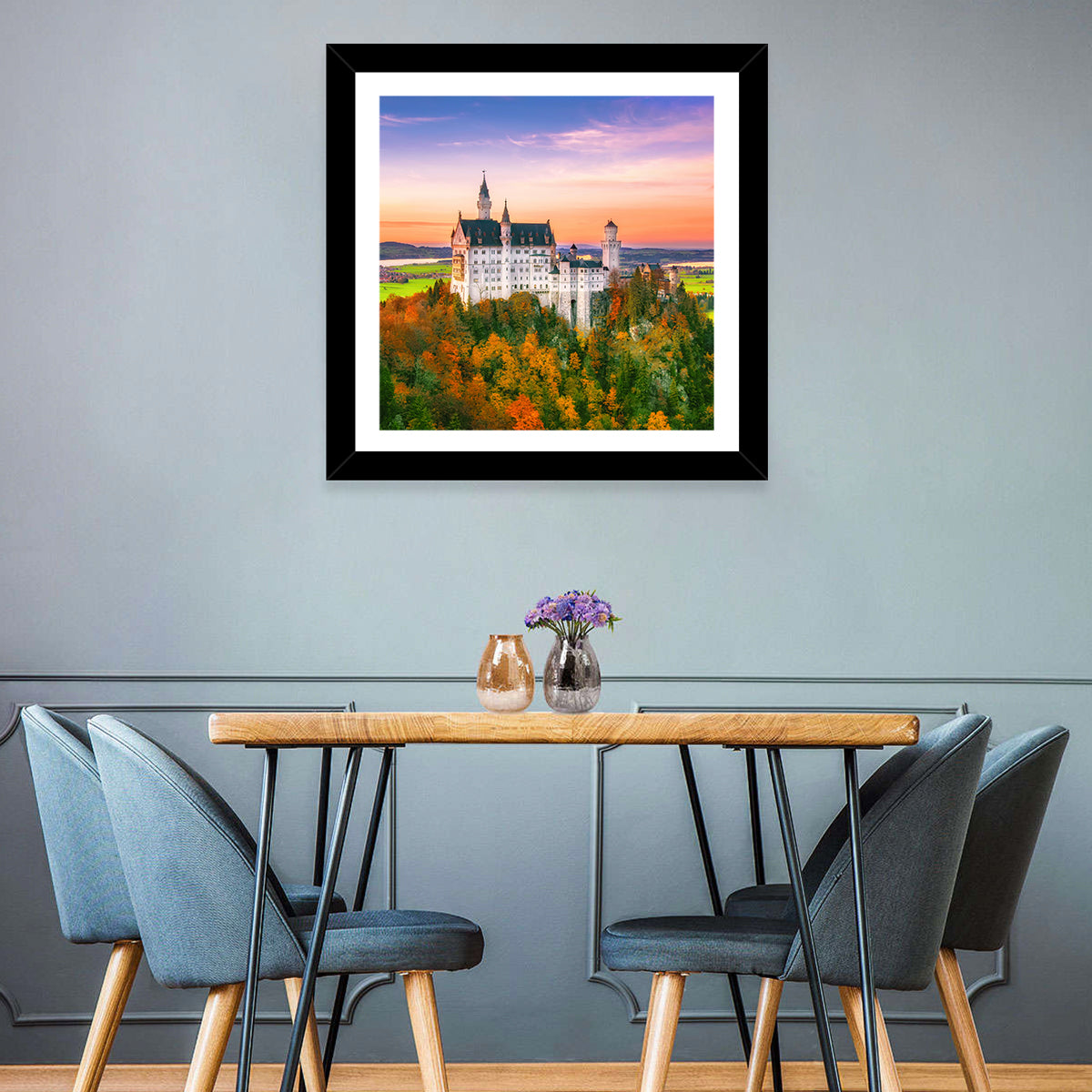 Neuschwanstein Castle at Autumn Sunset Wall Art