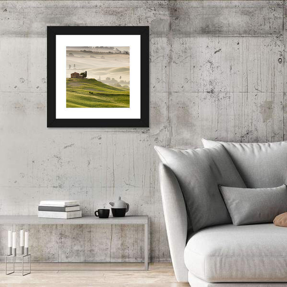 Foggy Tuscany Wall Art in a room, square