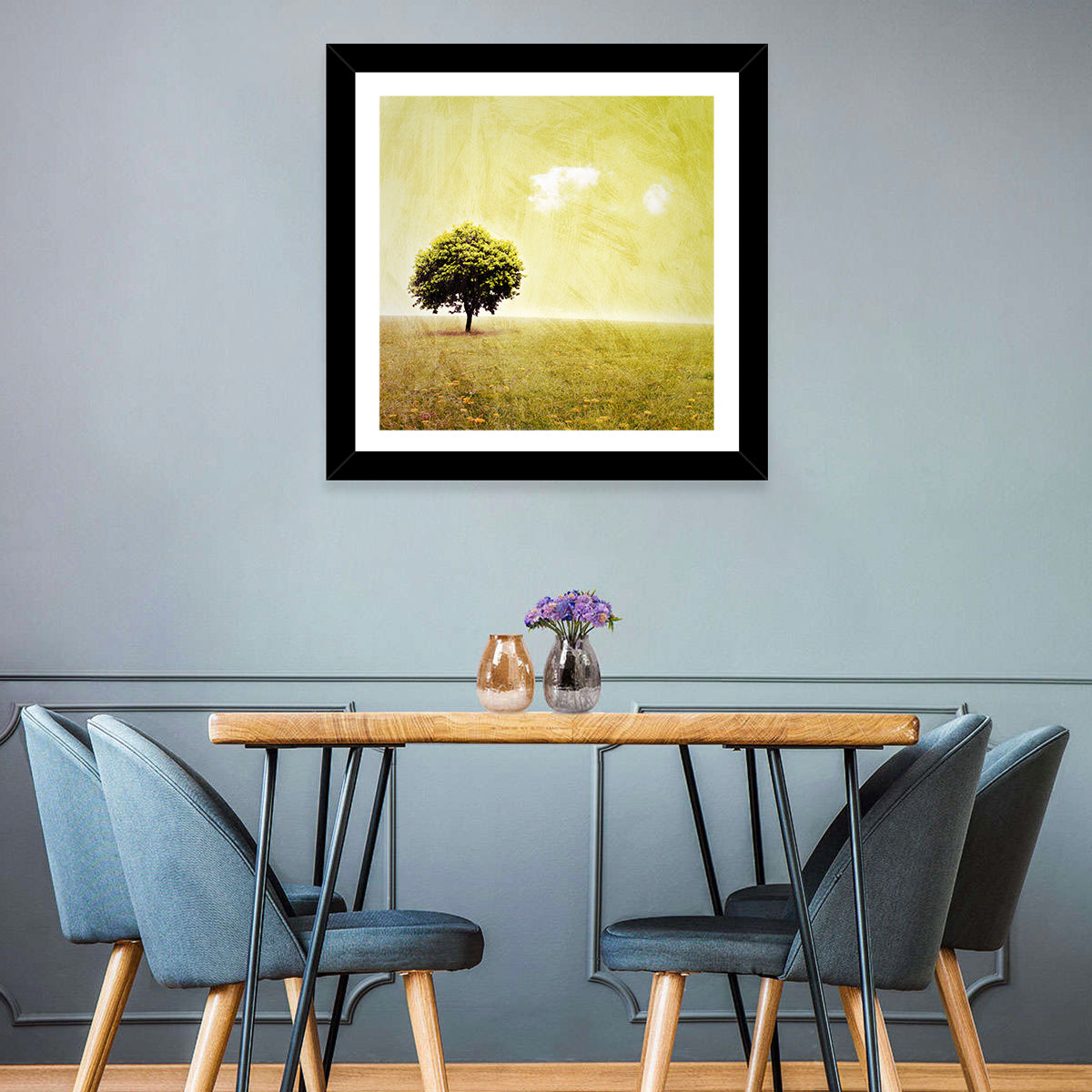 Grunge Tree in Meadow Wall Art in a room, square
