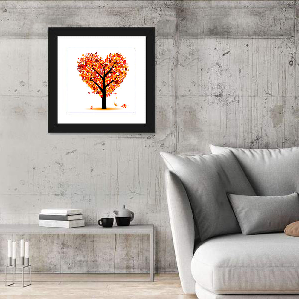 Autumn Heart Tree Illustration Wall Art in a room, square