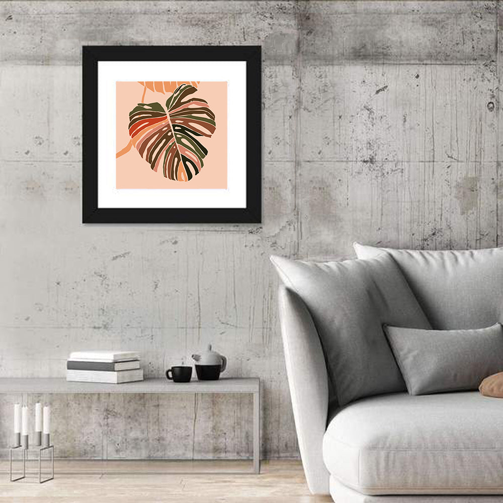 Monstera Leaf Abstract Wall Art in a room, square