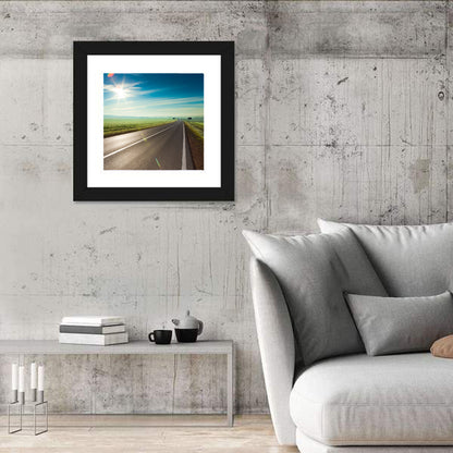 Sunlit Road Through Green Field Wall Art